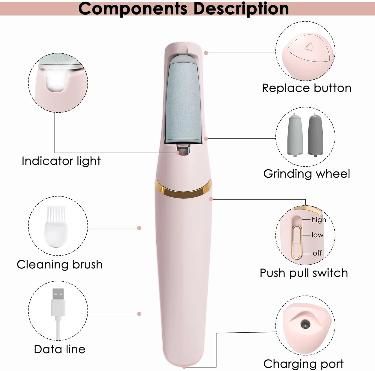 Electric Pedicure Foot File Callus Remover Rechargeable Foot Scrubber