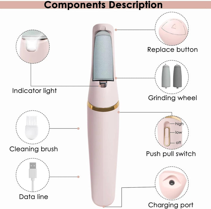 Electric Pedicure Foot File Callus Remover Rechargeable Foot Scrubber