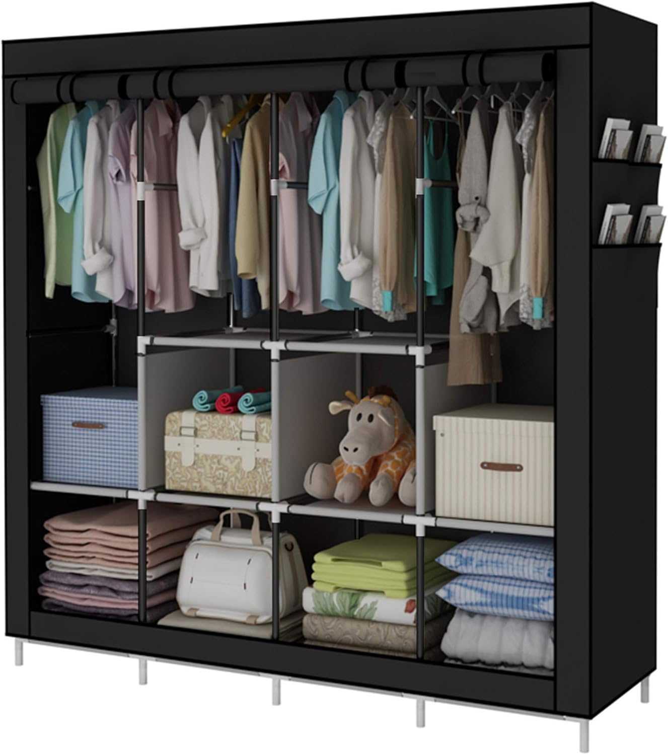 3 Door Folding Wardrobe Cupboard For Storage & Hanging Clothes with 13mm Metal Pipes thickness and fabric Cover