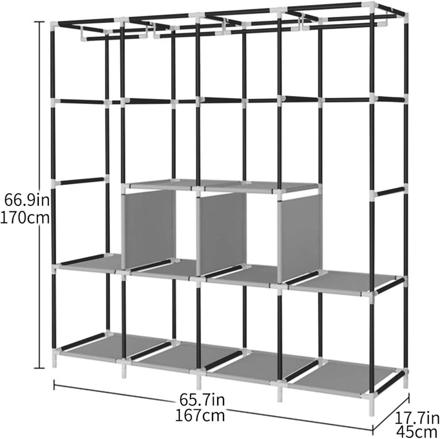 3 Door Folding Wardrobe Cupboard For Storage & Hanging Clothes with 13mm Metal Pipes thickness and fabric Cover