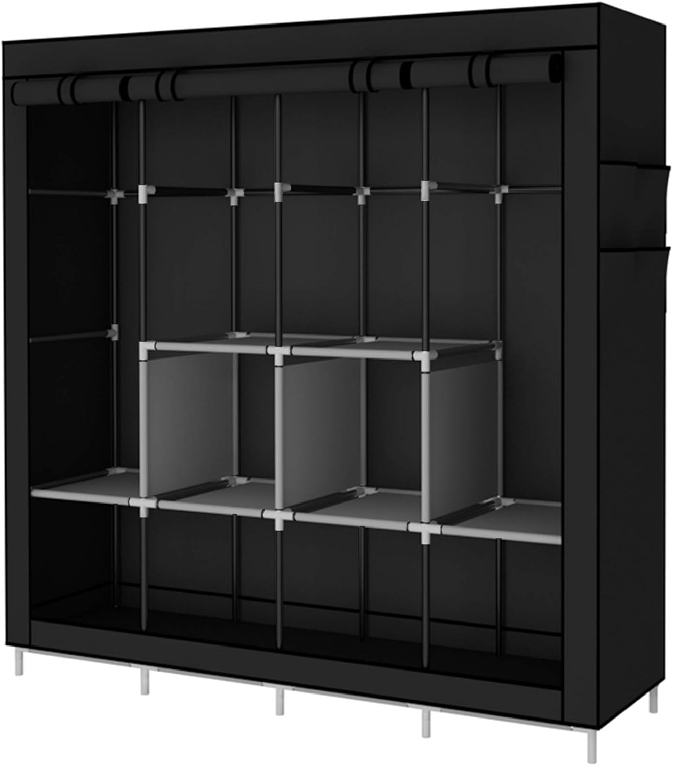 3 Door Folding Wardrobe Cupboard For Storage & Hanging Clothes with 13mm Metal Pipes thickness and fabric Cover