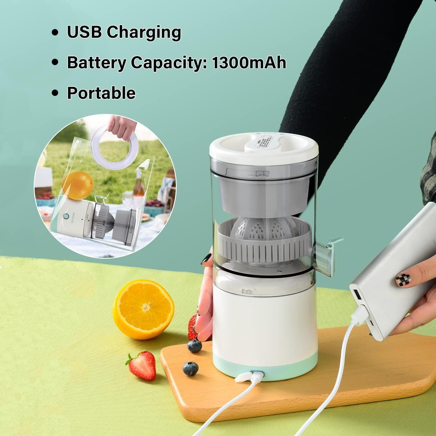 Portable Electric Citrus Juicer USB Rechargeable Wireless Orange