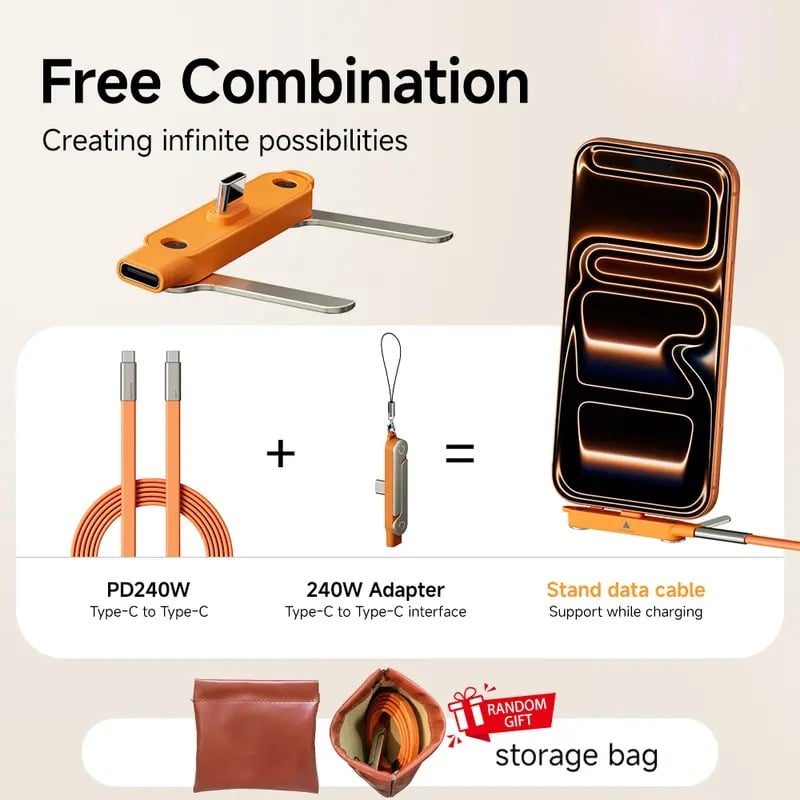 🔥240W SuperCharge 360° Rotating Invisible Stand Detachable 2-in-1 Charging Cable