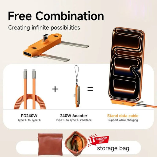 🔥240W SuperCharge 360° Rotating Invisible Stand Detachable 2-in-1 Charging Cable