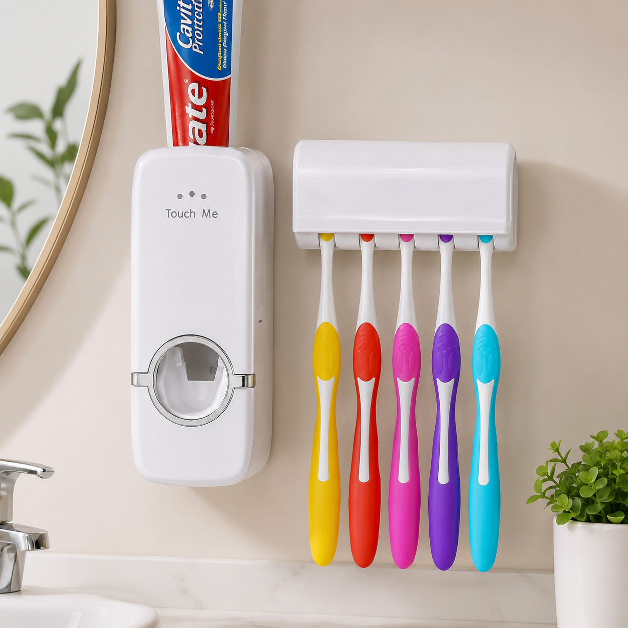 Wall Mounted Toothpaste Dispenser and Toothbrush Holder