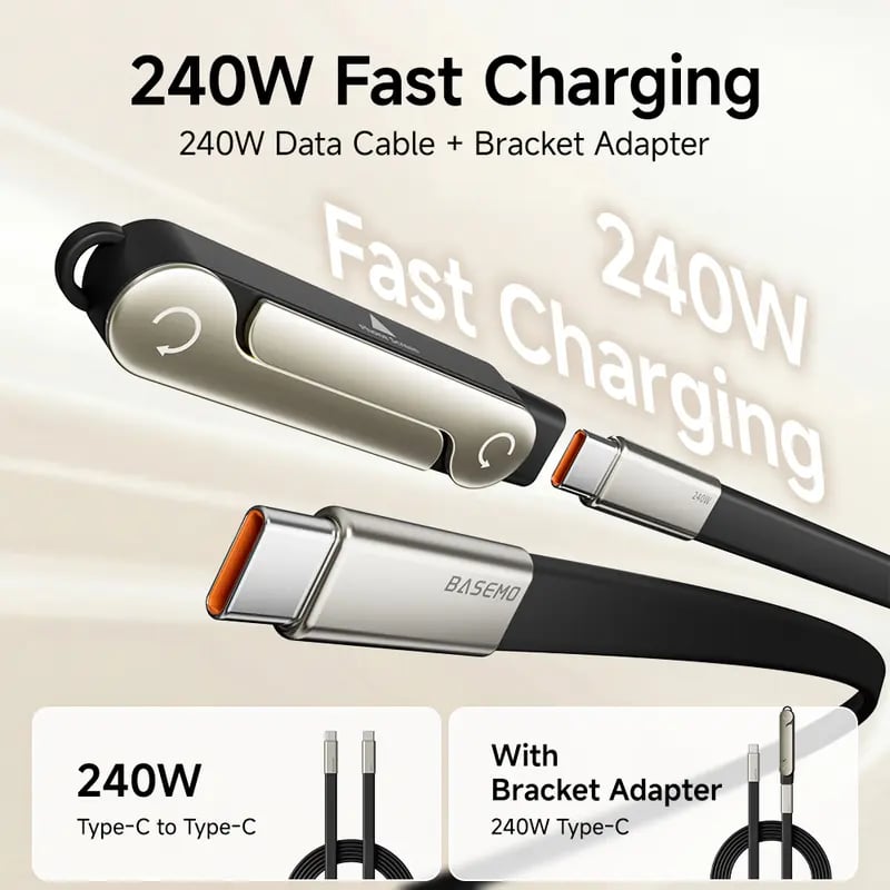 🔥240W SuperCharge 360° Rotating Invisible Stand Detachable 2-in-1 Charging Cable