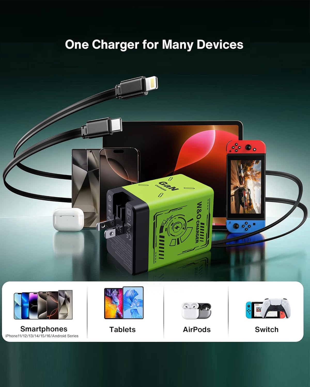 GaN Charger 2-in-1 gan Compatible with 120W Retractable  Charger