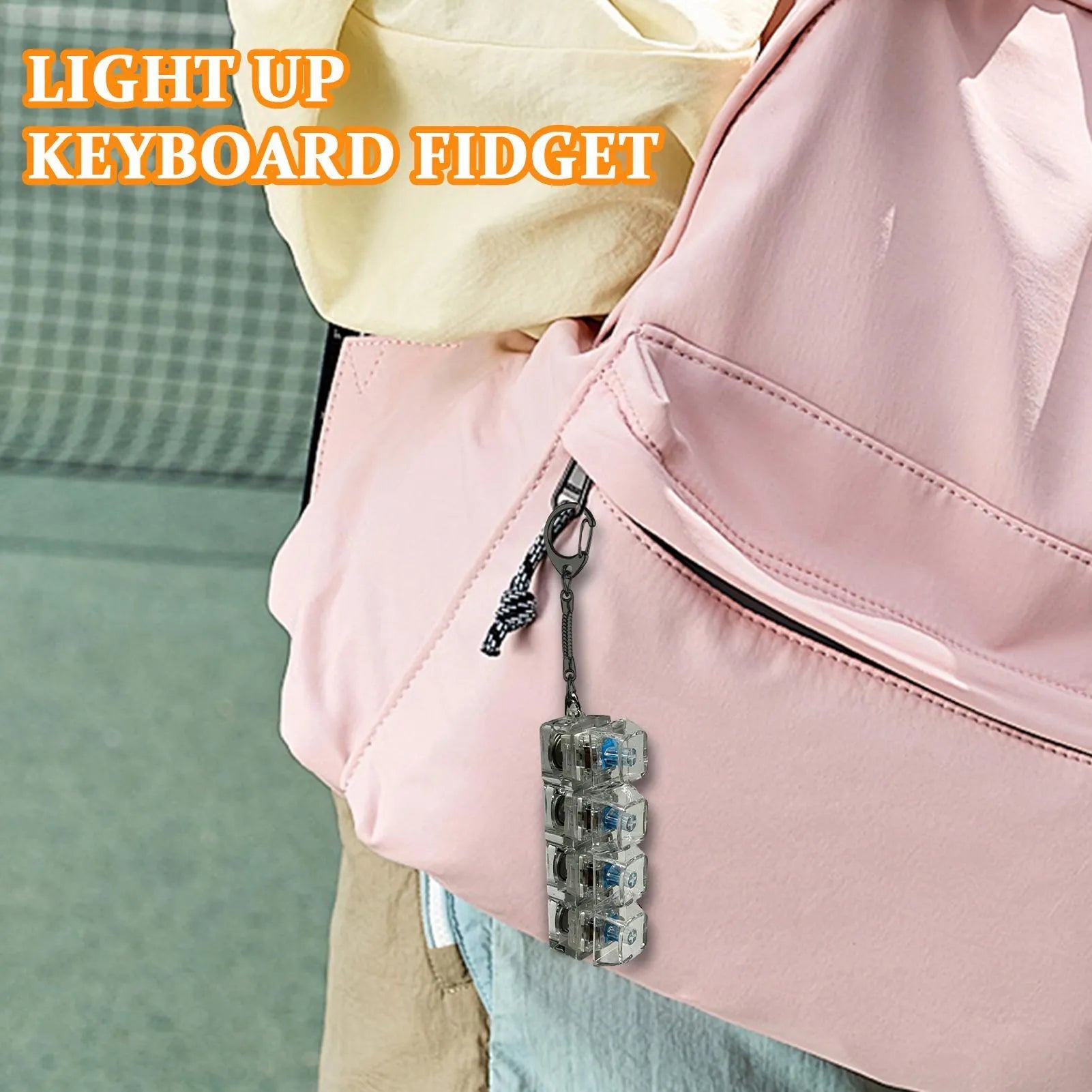 Light Up Keyboard Key Keychain Stress Relief Fidget Toy Clickable Button with LED Light