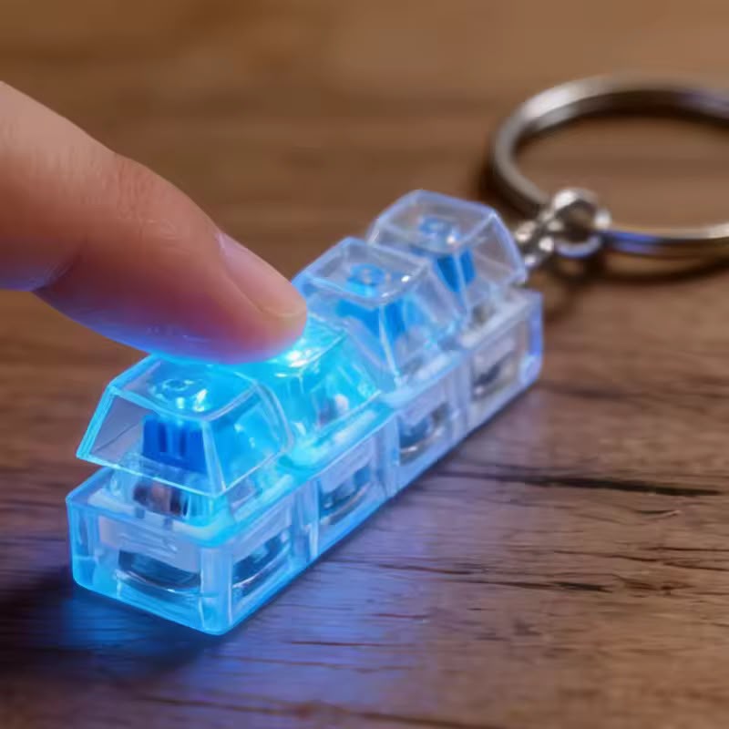 Light Up Keyboard Key Keychain Stress Relief Fidget Toy Clickable Button with LED Light