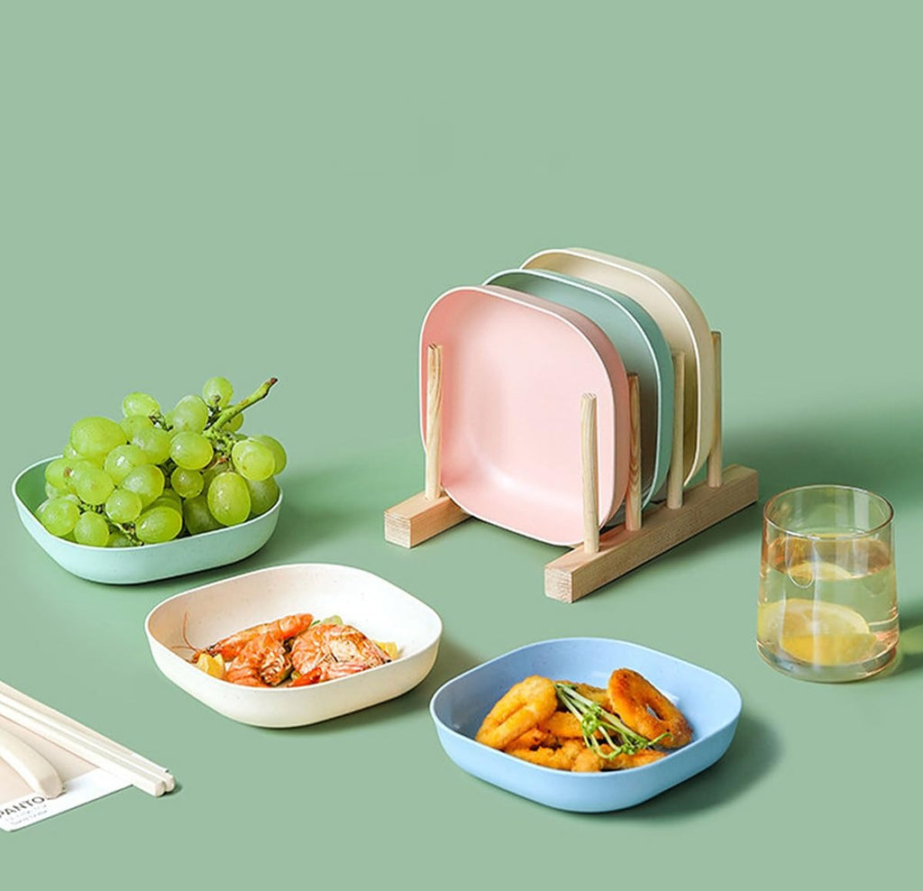 Square Plastic Dinner Plate Set with Storage Stand